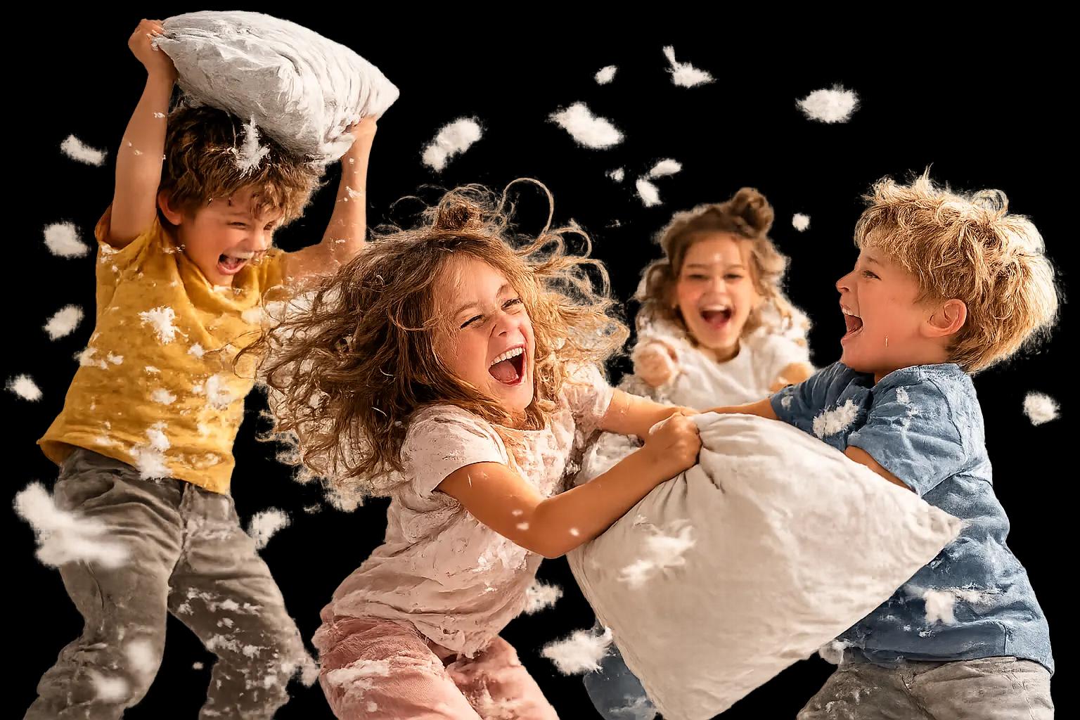 Kids playing pillow fight